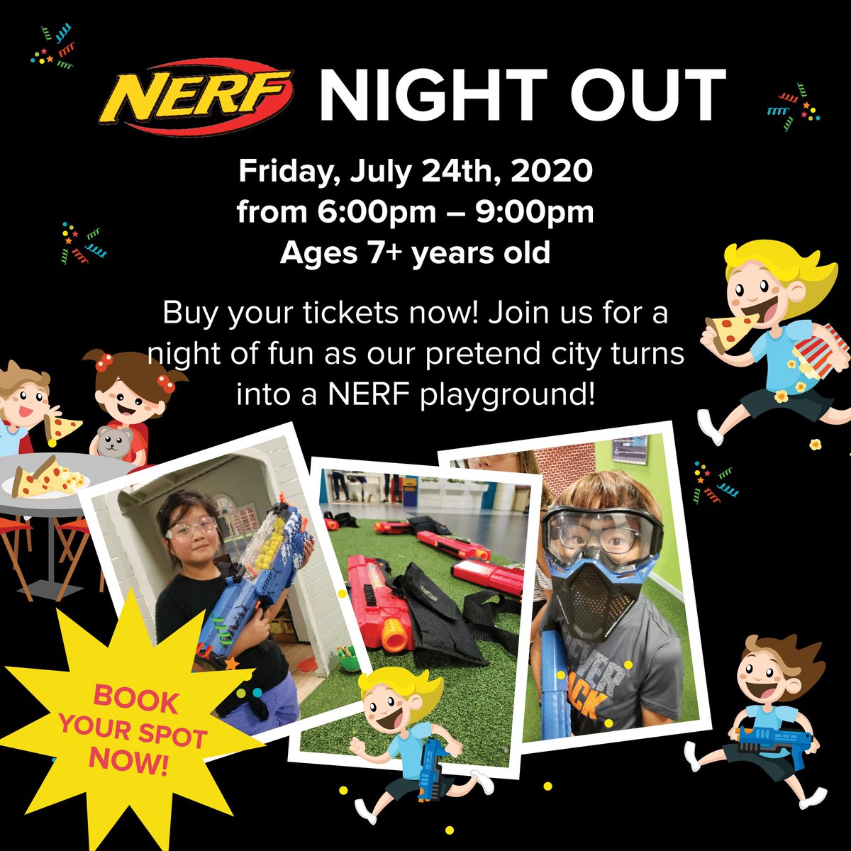 It's baack!!! Nerf Night Out is happening on July 24th from 6pm - 9pm. Book your spot before it's all gone at kidtropolis.ca/nerf-night-out
#nerfnightout #blasterparty #datenight #bringbackplay #whereimaginationcomestoplay #Kidtropolis #KidtropolisCanada