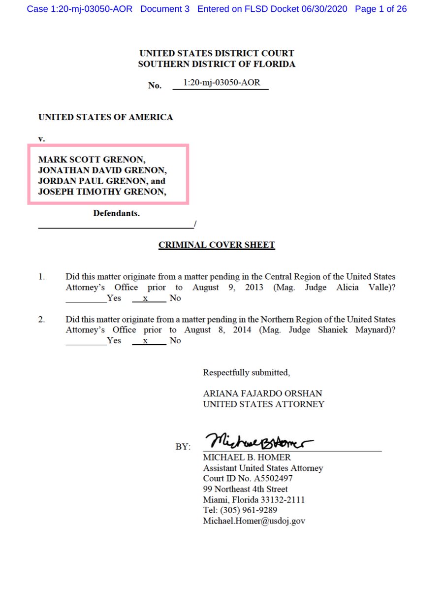 United Statesv. Grenon et alMJ Case No: 1:20-mj-03050Jurisdiction SDFLCharges;18 USC §371- conspiracy18 USC §401(3) - criminal contempt Relevant period of time 2010 to 2020 https://ecf.flsd.uscourts.gov/doc1/051022246204?caseid=573491