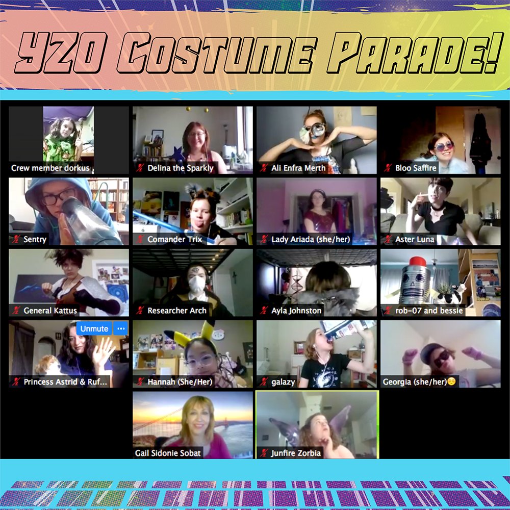 YouthWrite's tweet photo. Welcome to the YouthWrite ZOOMS OnLine costume parade! It's out of this world!! 😍👽👾🚀 #YouthWrite #youthwritezoomsonline #onlinecamps #writingcamps #yegcamps #yyccamps #writing #sci-fi #comics https://t.co/7RLK0Shegz
