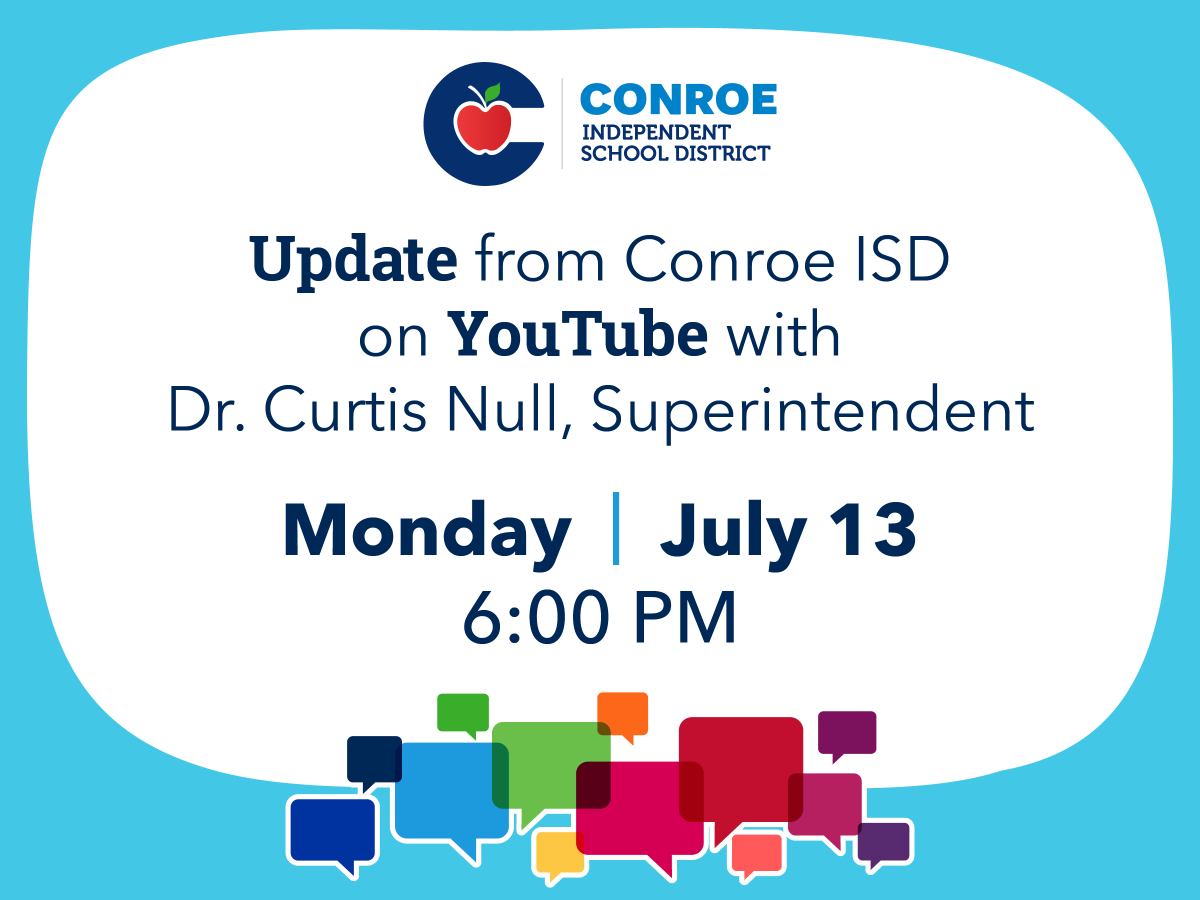 Join us on our YouTube Channel on Mon., July 13th, at 6 PM for a live update from Dr. Curtis Null. He will be sharing about instructional options &amp; reopening CISD for the upcoming school year. The YouTube link will be posted on all of our social media platforms and our website.