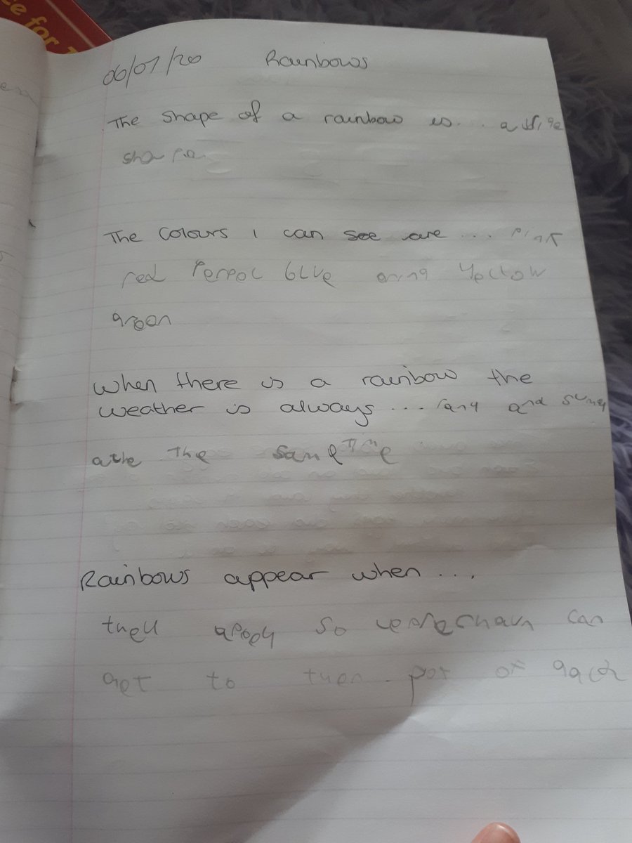 Alanarama1's tweet photo. Hes also been enjoying learning about rainbows.  I loved our discussiona and his answer "Rainbows appear so that leprechauns can get to the pot of gold". 💕💕💕 him. 

@TownvilleIS @tis_halstead @TIS_Carr https://t.co/uzZQ6wRLC7
