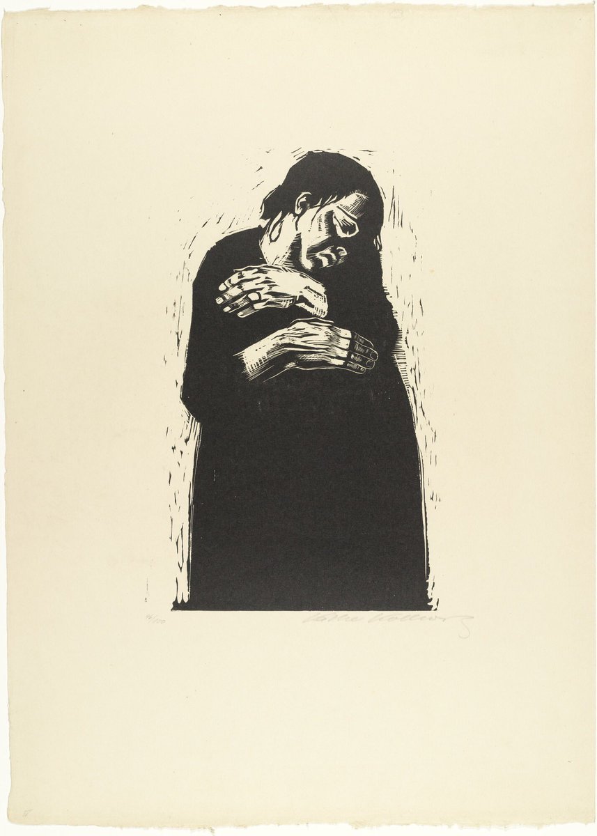 As a committed socialist & pacifist Kollwitz created a memorial sheet for Karl Liebknecht (1919). Soon after she was appointed professor of the Prussian Academy of Arts. She then produced the War Cycle (1922-23), pictured are The Widow & The Parents