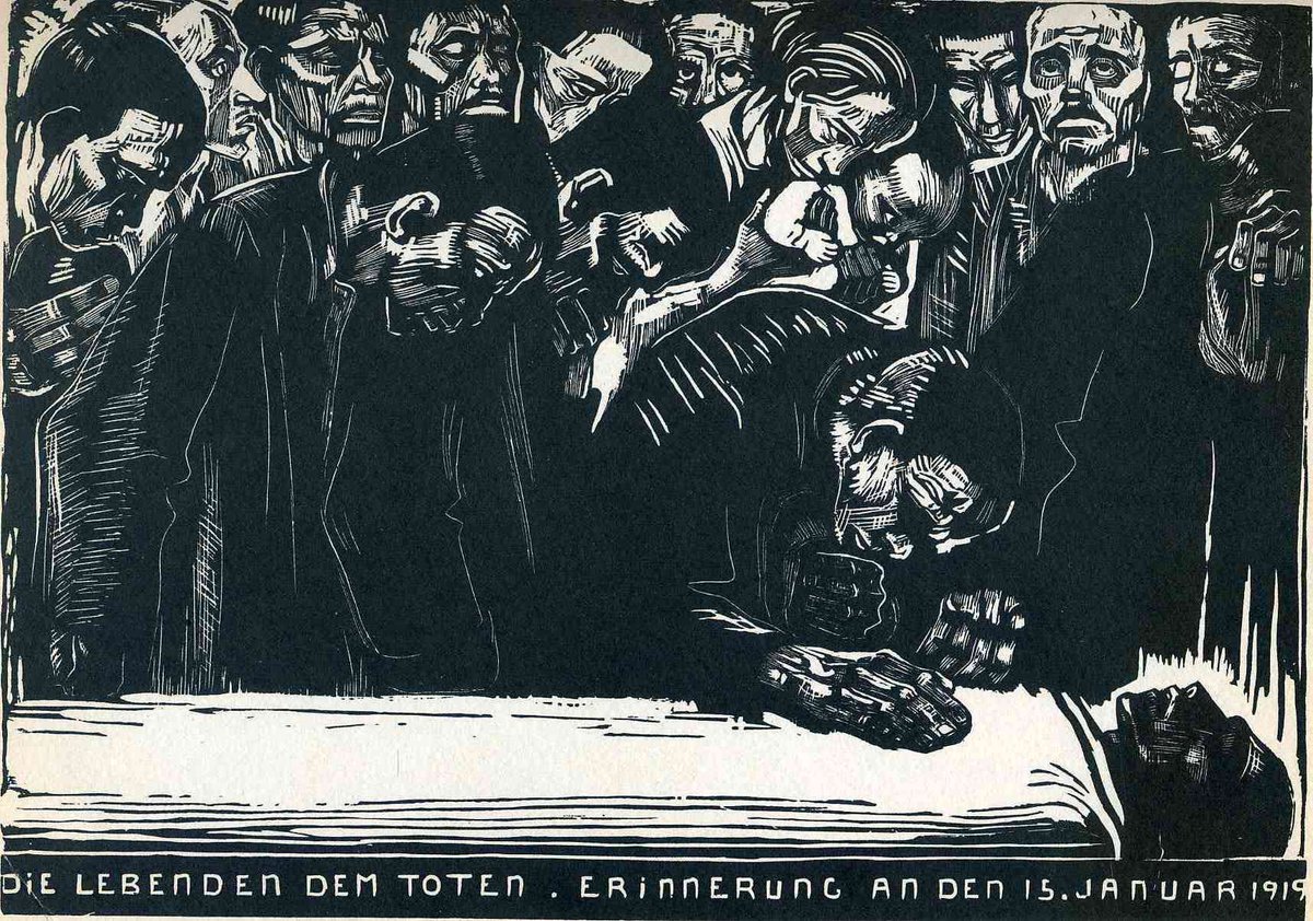 As a committed socialist & pacifist Kollwitz created a memorial sheet for Karl Liebknecht (1919). Soon after she was appointed professor of the Prussian Academy of Arts. She then produced the War Cycle (1922-23), pictured are The Widow & The Parents