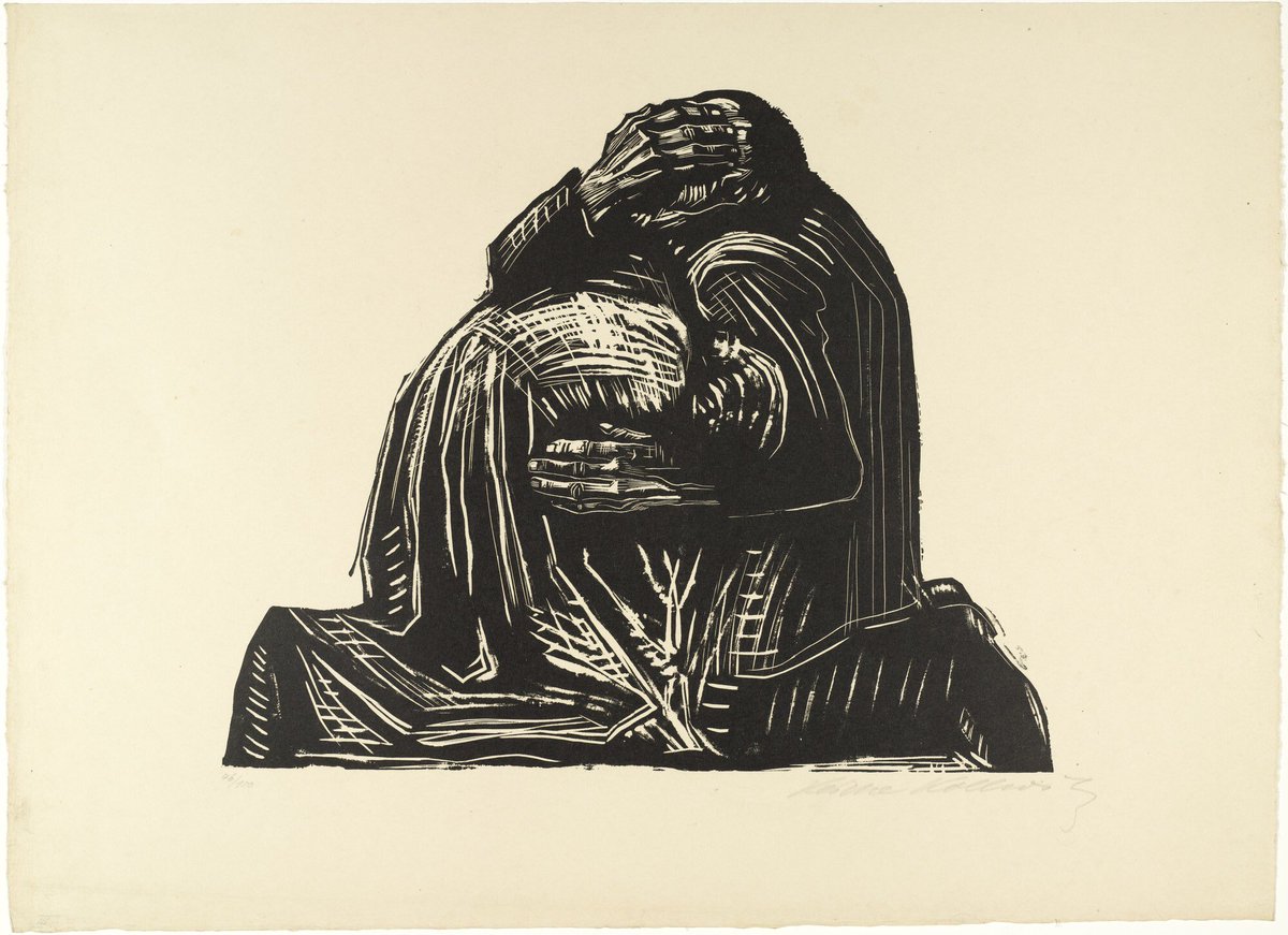 As a committed socialist & pacifist Kollwitz created a memorial sheet for Karl Liebknecht (1919). Soon after she was appointed professor of the Prussian Academy of Arts. She then produced the War Cycle (1922-23), pictured are The Widow & The Parents