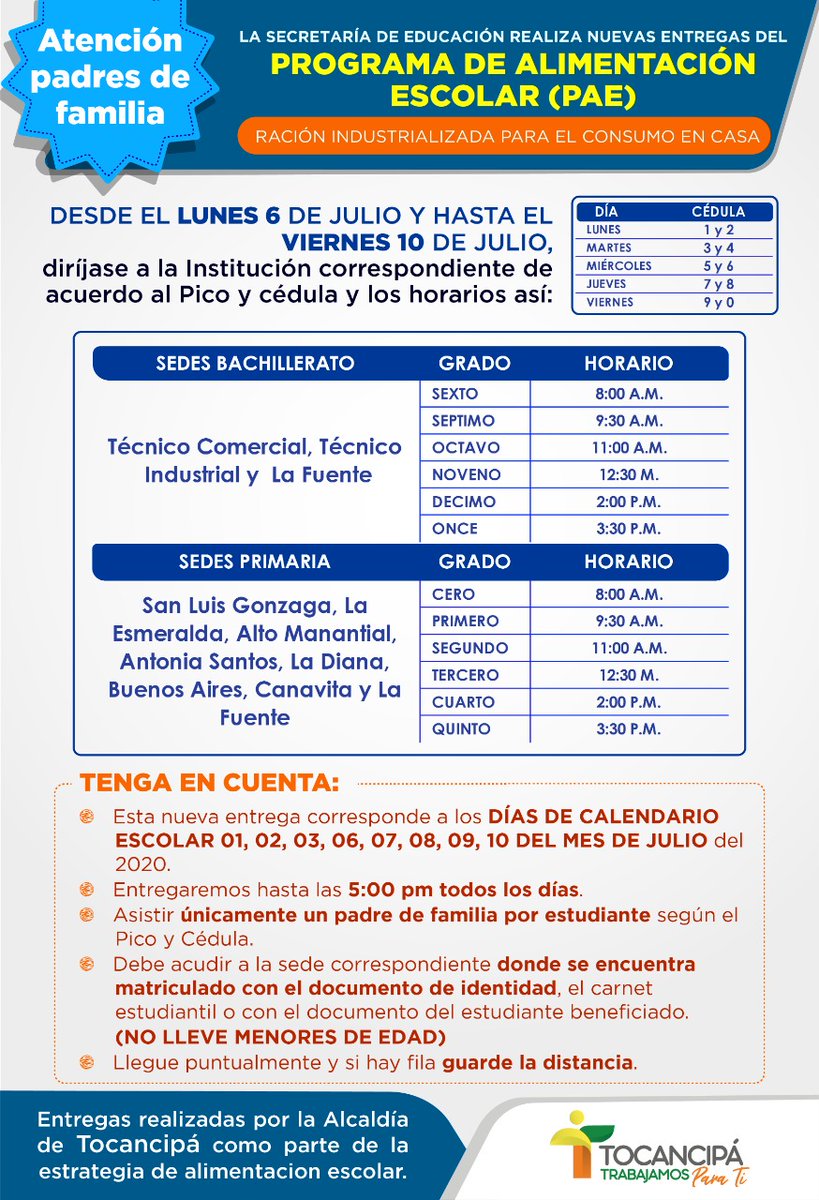 AlcaldiaToca's tweet photo. 🍎#TrabajamosParaTi  Avanzan las entregas del Programa de Alimentación Escolar- PAE en las instituciones educativas oficiales del municipio de Tocancipá. Estas nuevas cubren 8 días calendario escolar. https://t.co/i6r9BDc9JO