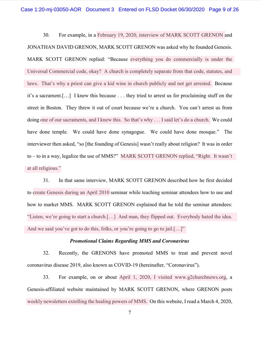 The Grenon’s used the “cloak” of a church to essentially say screw you to the Government, specifically the FDA & DOJ - today’s arrest required HazMat teams and they seized:50 gallons muriatic acid22 gallons of the finished “Miracle Mineral Solution”8,300 pounds sodium chlorite