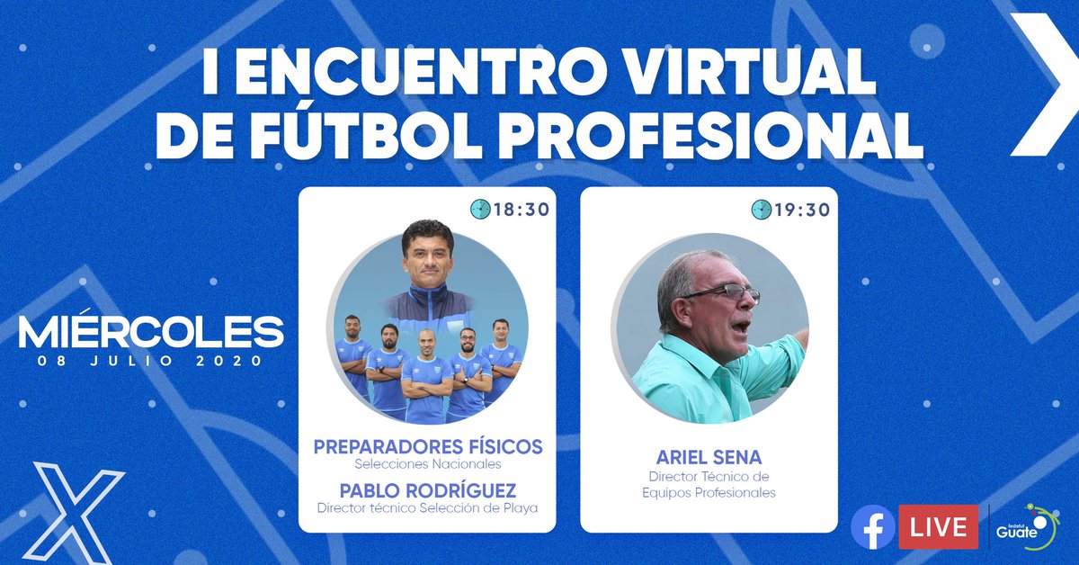 TERCER DÍA / I ENCUENTRO VIRTUAL DE FÚTBOL PROFESIONAL 

📅6 al 10 de julio 2020
📽️En vivo por FACEBOOK LIVE
⏱️📅18:30 a 19:30

#VamosGuate #TodosSomosUnEquipo #QuedateEnCasa