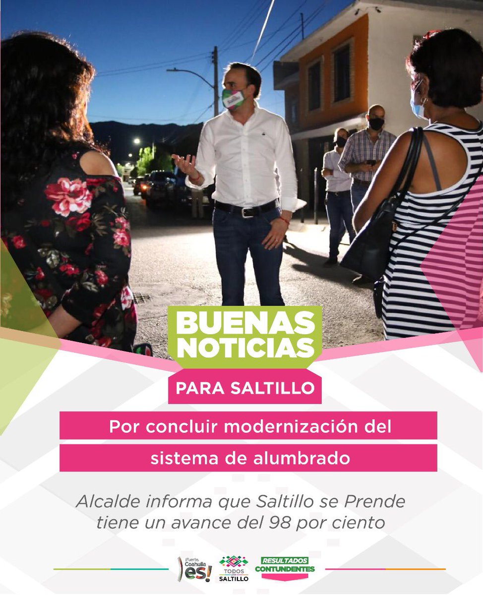 SaltilloGob's tweet photo. El alcalde @manolojim levantó bandera blanca en la modernización del sistema de alumbrado público en la col. Valle de las Torres y sectores aledaños, donde dio a conocer que el programa @saltilloseprend registra un 98% de avance. ¡Trabajando #TodosPorSaltillo #FuerteCoahuilaEs! https://t.co/beNhxE78DL