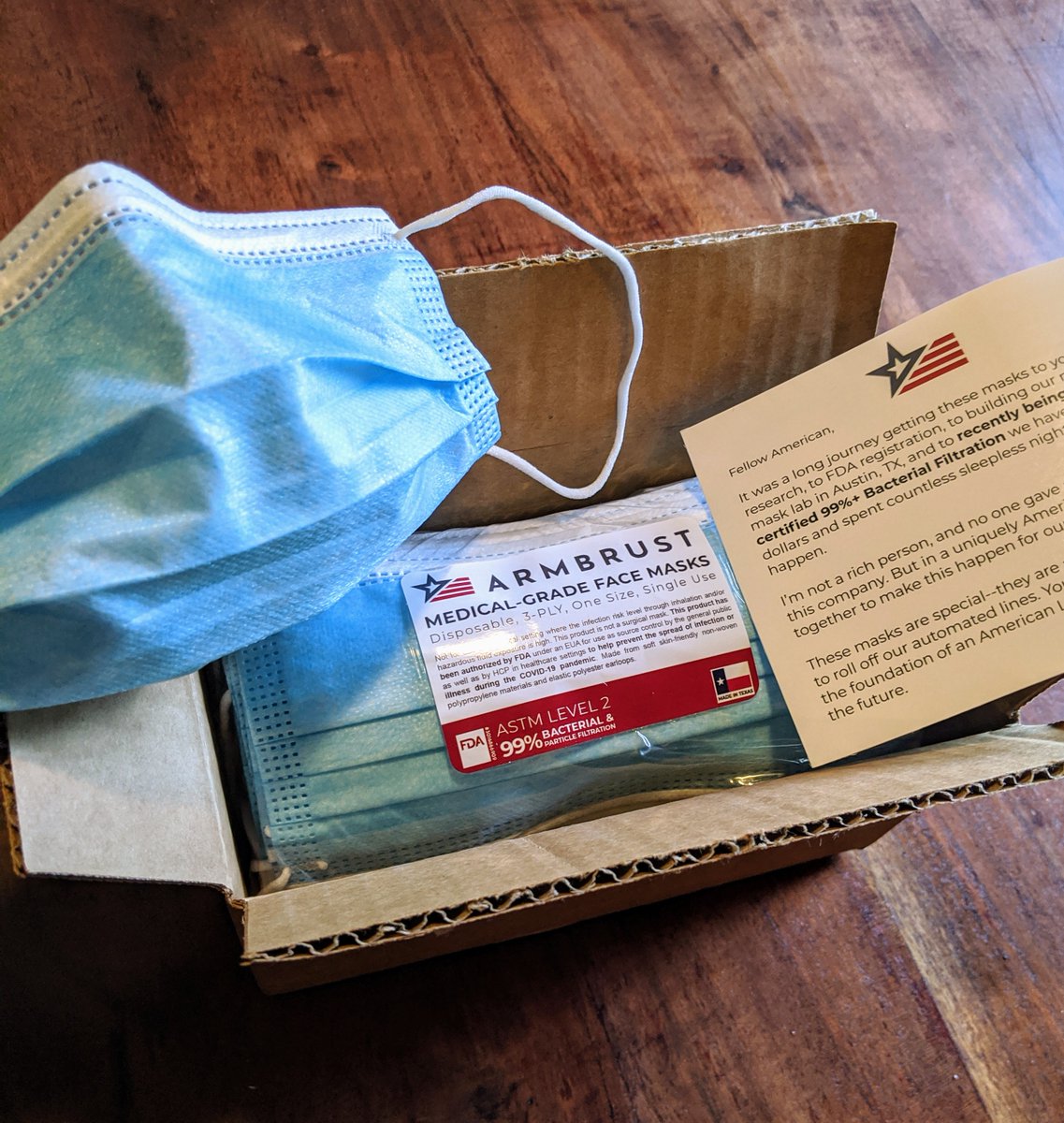 My @Armbrust_USA masks arrived today. Congrats to the team for bringing PPE manufacturing to Texas - making 1 million masks a day. ♥️ this Austin-area startup story