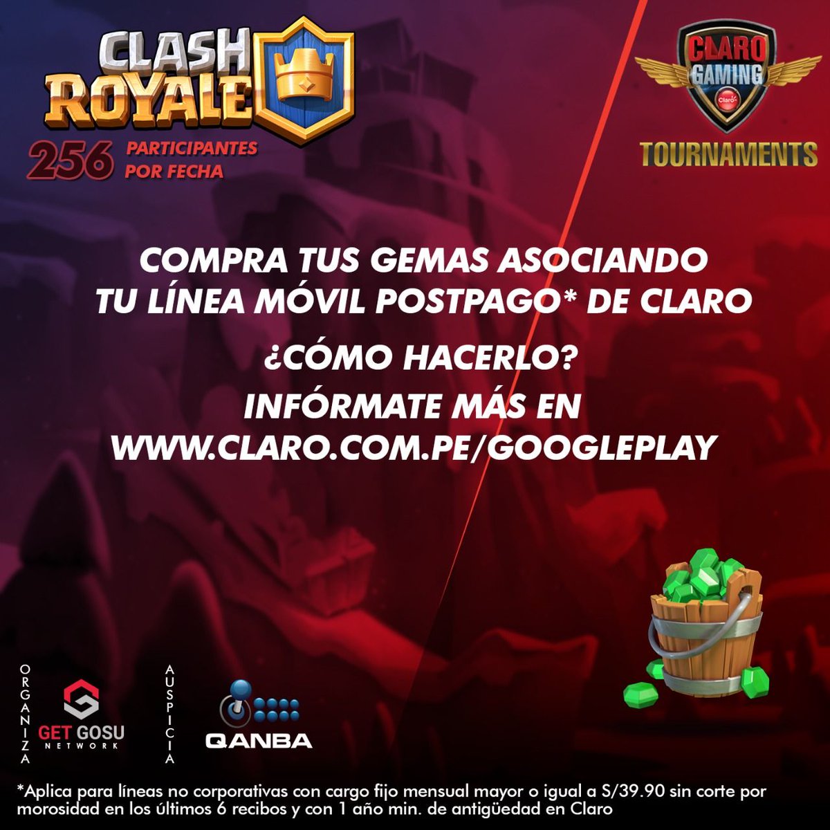 ¿Sin gemas? 😤 Tranquilo Claro te trae la solución.
Infórmate más en claro.com.pe/googleplay
#Publicidad <a href="/ClaroPeru/">Claro Perú</a> #Claro #ClaroGamingTournaments #GetGosu #ClashRoyale