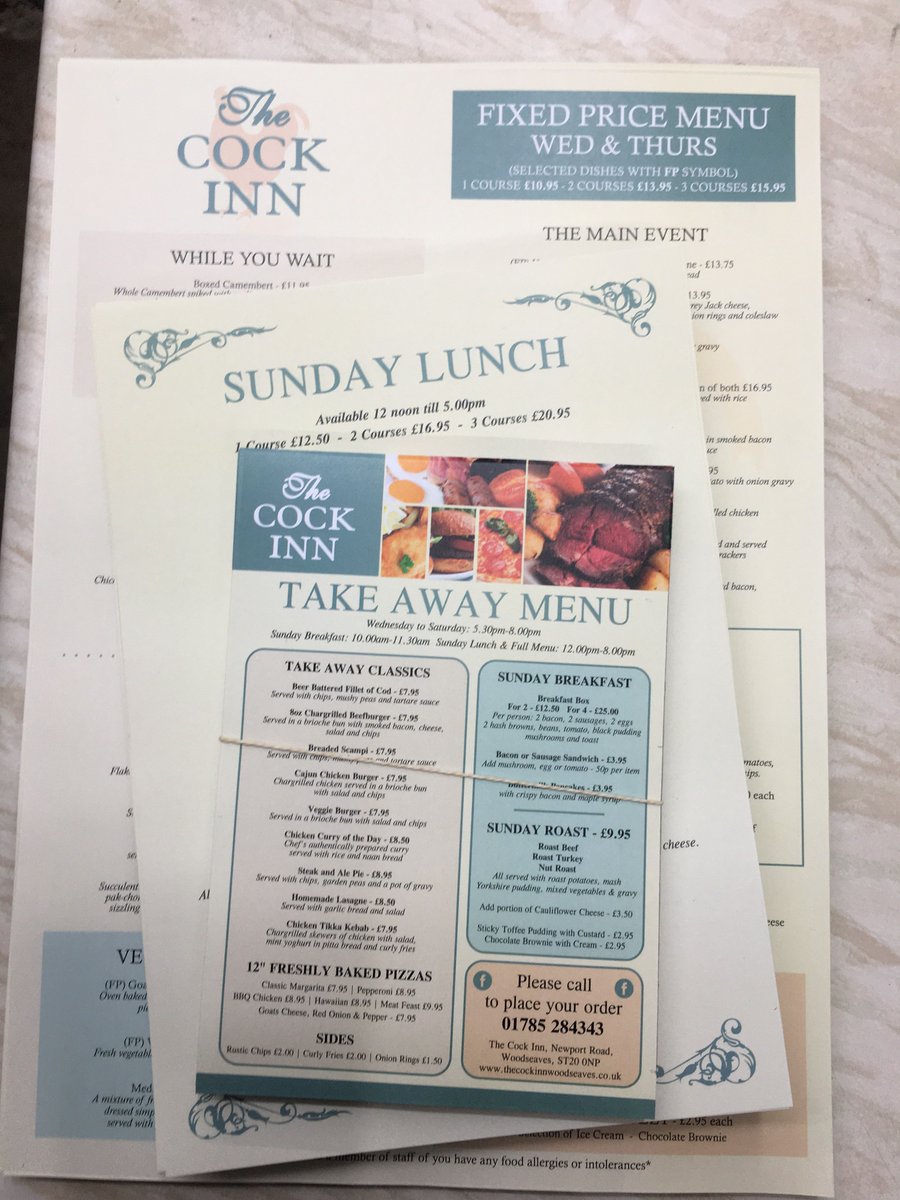 Good luck to Paul and the team from The Cock Inn Woodseaves - reopening with there new menus