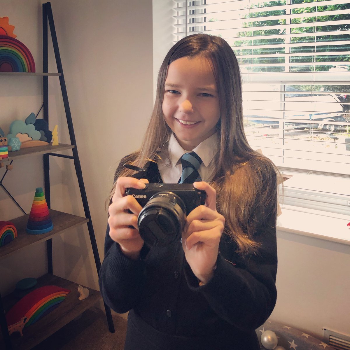 Little mini apprentice ready to do end of year photos, we couldn’t be there due to covid guidelines but she ROCKED it! #miniphotographer