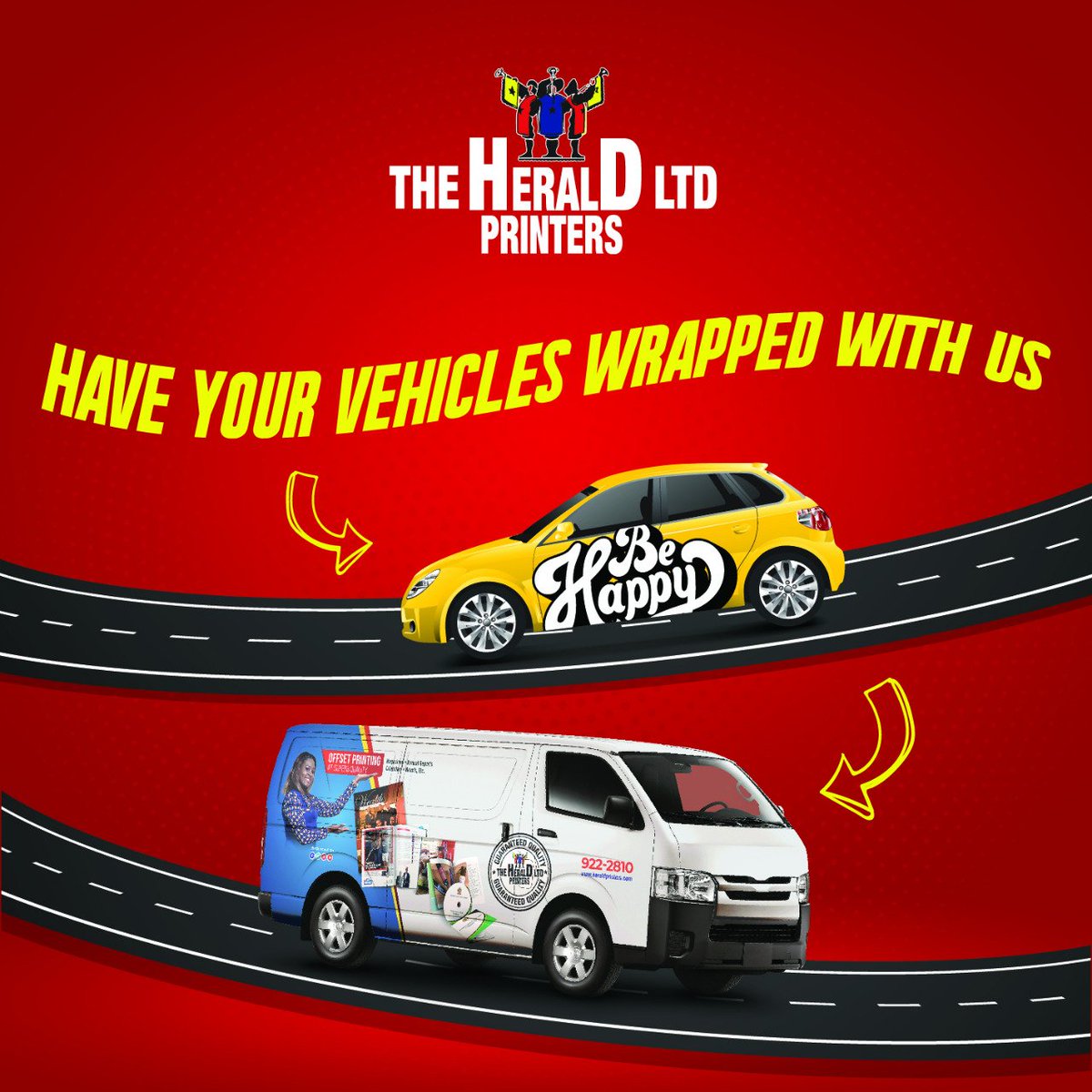 We offer premium vehicle wraps give us call at 876 922 2810 or send us an email an at print@heraldprinters.com and let's discuss having your branding on your vehicles.