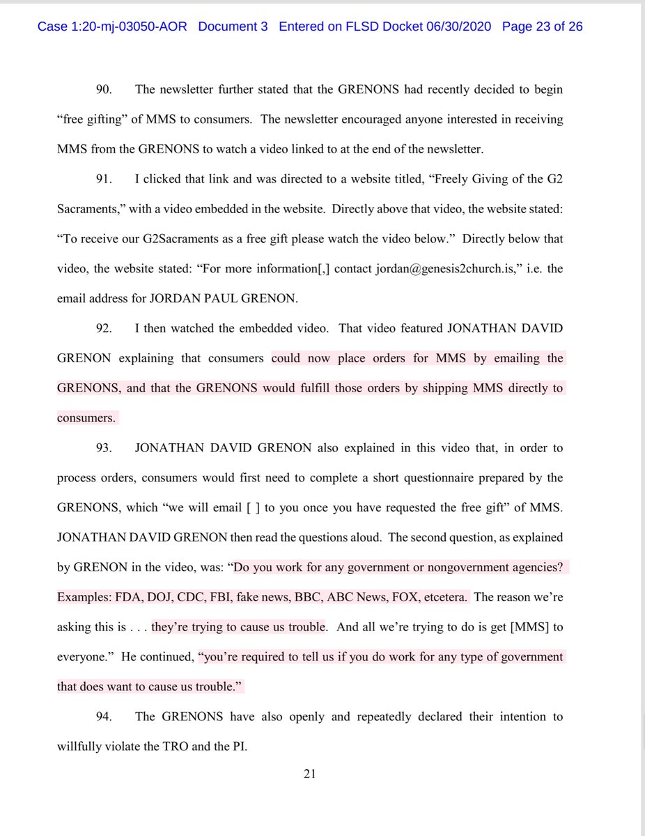 The threats towards the USAO & an Article III JudgeFor example“ 2nd Amendment is there in case it can’t be done peaceably.” “will not stop..providing our sacraments to the world! The DOJ and FDA have NO authority over our Church... “You could be taken out, Ms. Williams”