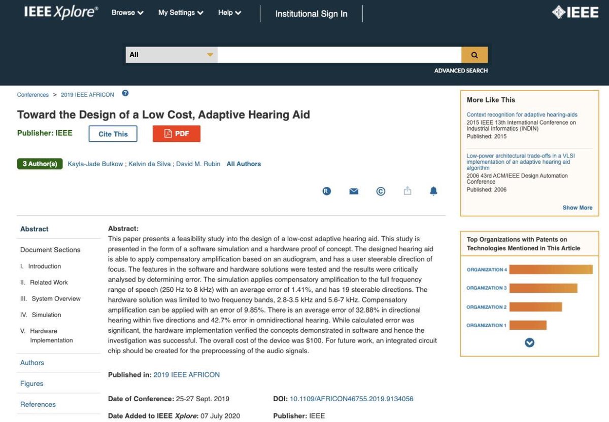 I’m thrilled to have had my first paper added to IEEEXplore today. As a Biomedical engineer, I am passionate about using technology to help people and improve lives, and this work is the first stepping stone towards achieving this goal. <a href="/WitsEie/">Wits EIE</a>