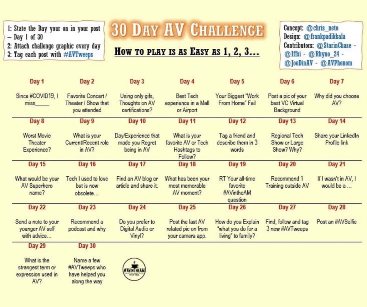 WrittenByMurphy's tweet photo. 30 day AV challenge day 13
Regional tech show or large?
Can i go with online? I NEVER have time to go to shows but I really enjoyed #infocommconnect #avtweeps #avintheam https://t.co/P7fj4ifypX