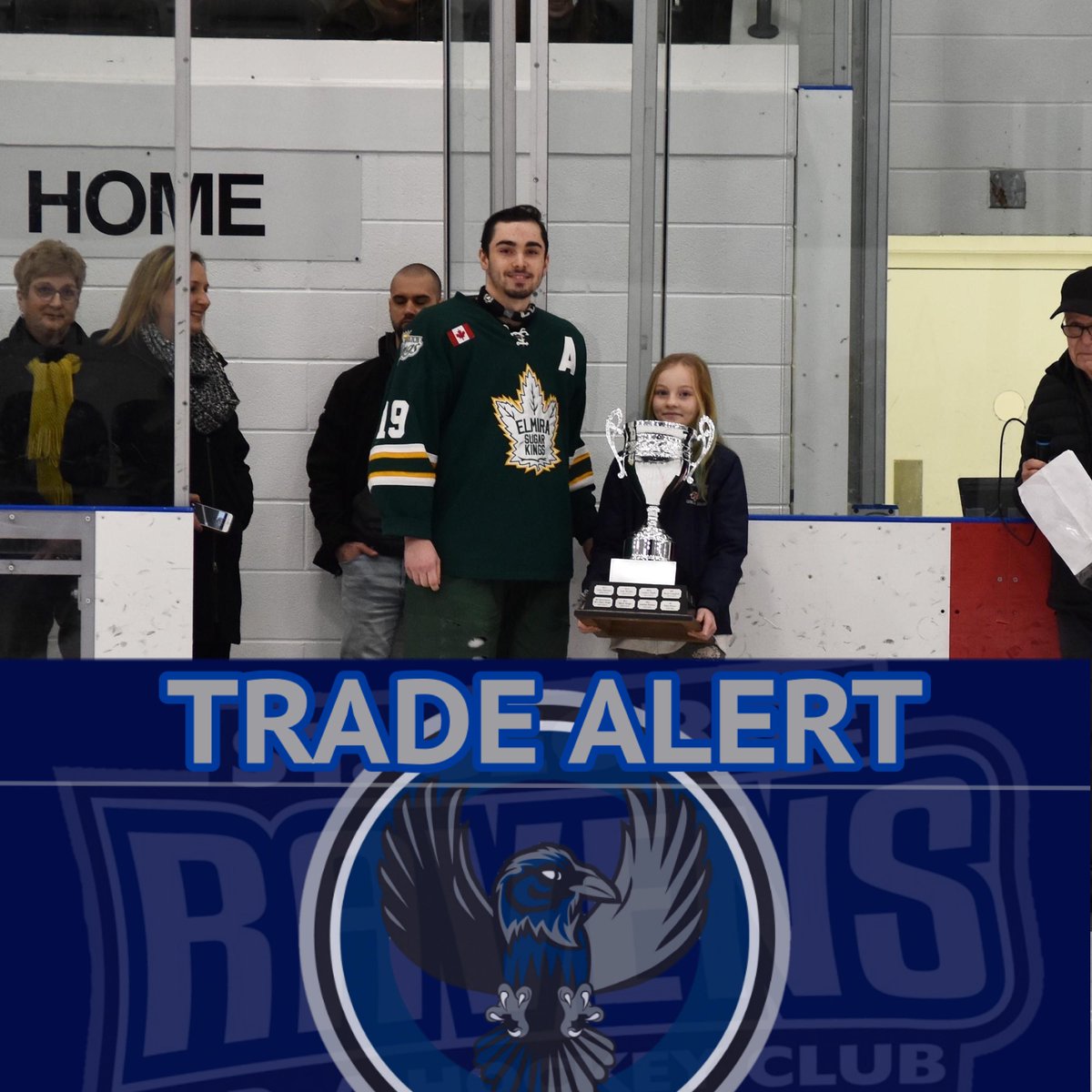 StGeorgeRavens's tweet photo. The Ravens are thrilled to announce the blockbuster trade! Ravens acquired GOJHL All-Star, Hunter Dubecki in exchange for the Player Rights to Owen Lane &amp; Josh Gill. #BlockBuster #WelcomeToTheNestHunter #RoadToTheRuss Hunter will wear #19 for the Ravens this season! #localboy https://t.co/KpqRawZzt2