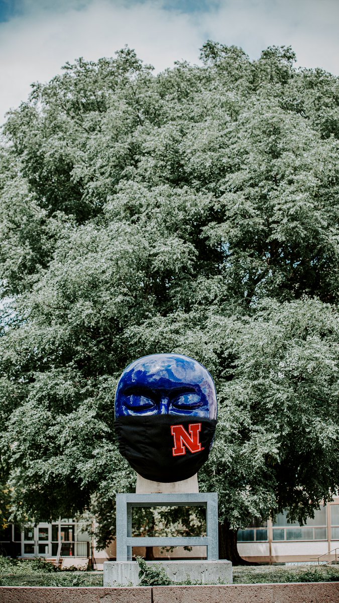 UNLincoln's tweet image. Our campus landmarks are masked up and ready for the fall semester! 😷 Save our newest phone screensavers. 📲