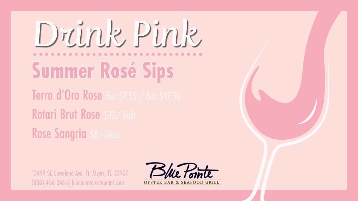 BluePointeFL's tweet image. Starting today at Blue Point Oyster Bar &amp;amp; Seafood Grill, sip on our new Rosé menu!