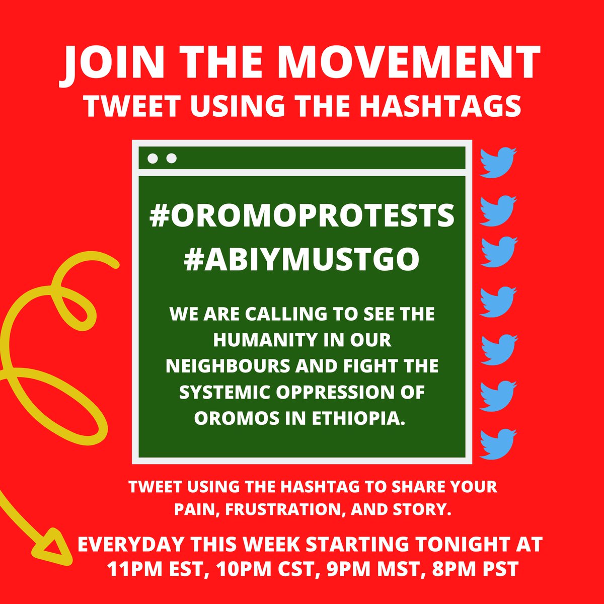 sorettisaleh's tweet photo. TWITTER CAMPAIGN: Use the hashtags #OromoProtests + #AbiyMustGo. You do not have to be Oromo to stand in solidarity with the Oromo people! Share the poster and start tweeting! https://t.co/o9lvsQINmj