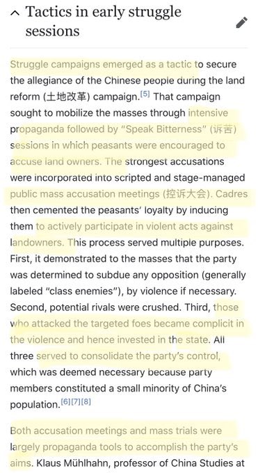 The CCP has returned to tactics honed in the Cultural Revolution like Maoist ‘struggle sessions’ seeking mass mobilisation for “Speak Bitterness sessions..public mass-accusation meetings” focusing on “elimination of power base and/or class position of enemy classes or groups”