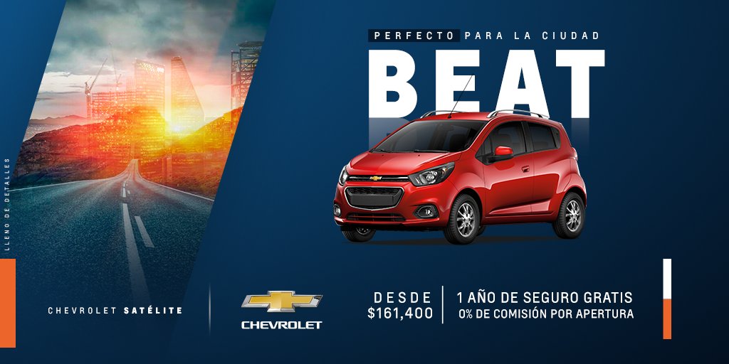 GMSatelite's tweet photo. Perfecto para la ciudad, tu nuevo #Chevrolet Beat te espera. 

1 año de seguro gratis y 0% de CxA🤩

#ChevroletSatélite https://t.co/Wq77uLje1J