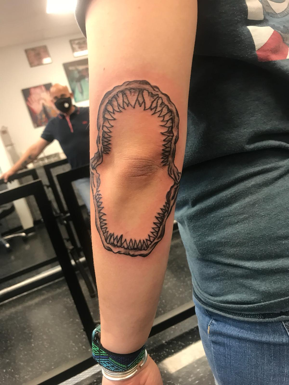 Shark Jaw Tattoo On Elbow