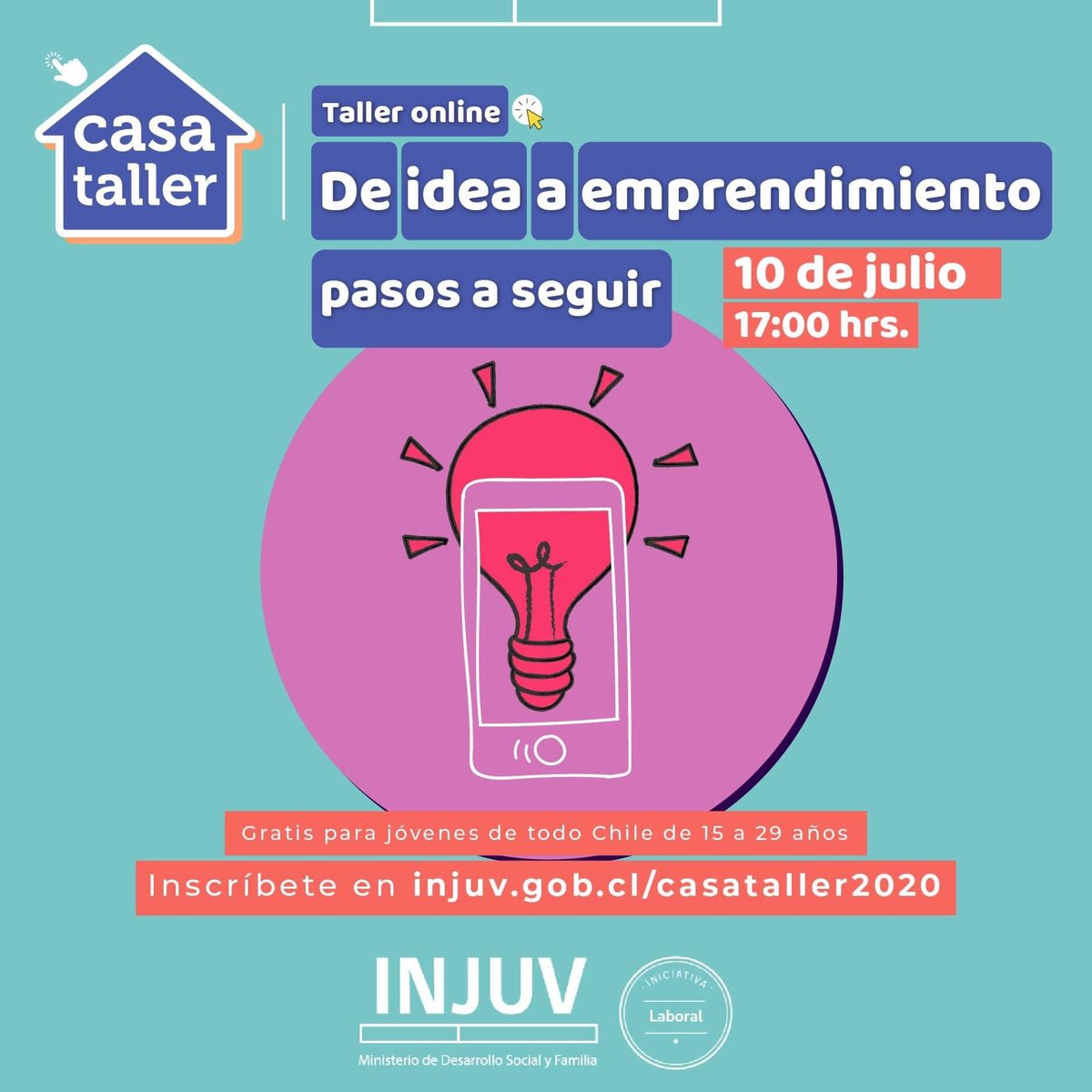 MuniQta's tweet photo. INJUV O´Higgins invita a todos los jóvenes de la región a participar del Taller Online de "Ideas de Emprendimiento" a realizarse este 10 de Julio desde las 17:00 horas.
Inscríbete en https://t.co/zlYZRfz5Sw https://t.co/UYRzEpSI3J