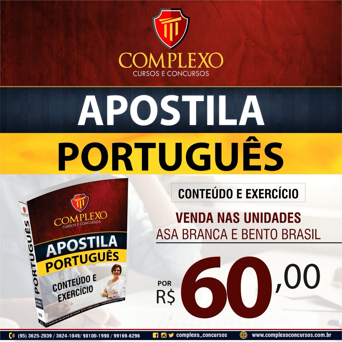 Complexo_cursos's tweet photo. Alerta de Novidade!

Apostila de Língua Portuguesa para o concurso da Polícia Penal. 💪🏻 
- Investimento: R$60,00
- Adquira já a sua!  #português #linguaportuguesa #complexocursinho #voucomtudo https://t.co/cS3OQqgMa2