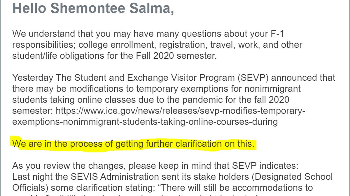 shemonteesc's tweet photo. Baruch's ISSC sent out an email today acknowledging the recent changes. Although they don't have an answer now, make sure to stay in touch with your advisor, and start making your plan B,C,D...
Don't lose hope. Stay updated.
#internationalstudents https://t.co/o7Zx5yJYUl