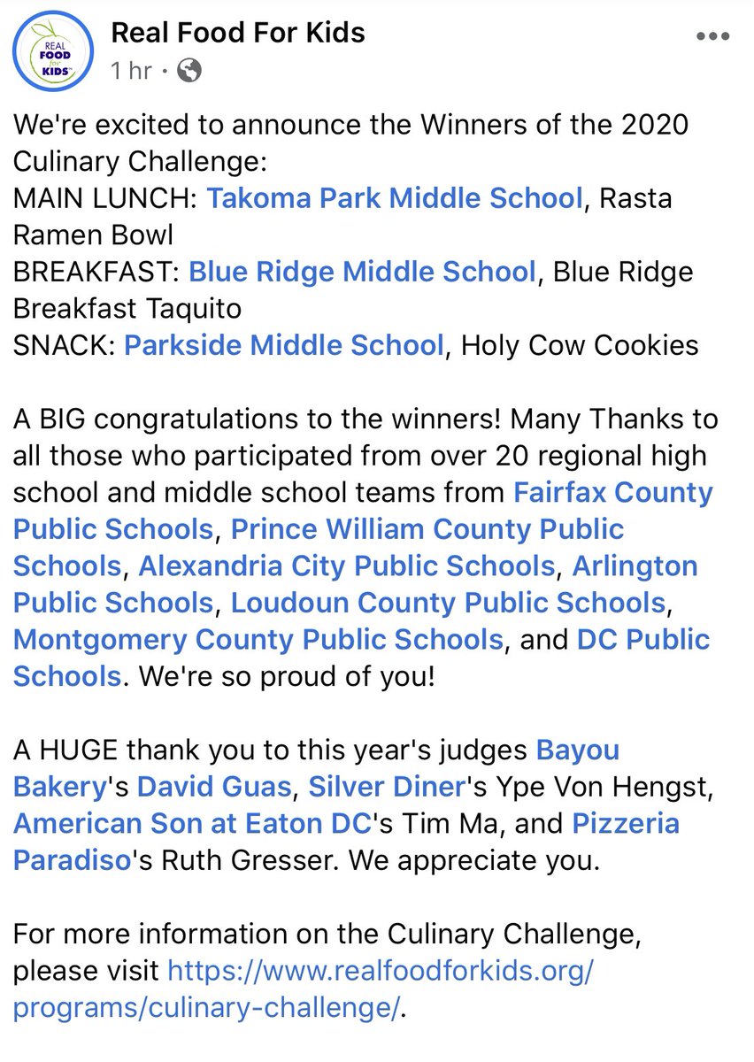BRMS takes home an award for our breakfast dish - Blue Ridge Breakfast Taquitos - submitted to the Real Food for Kids 2020 Culinary Challenge!