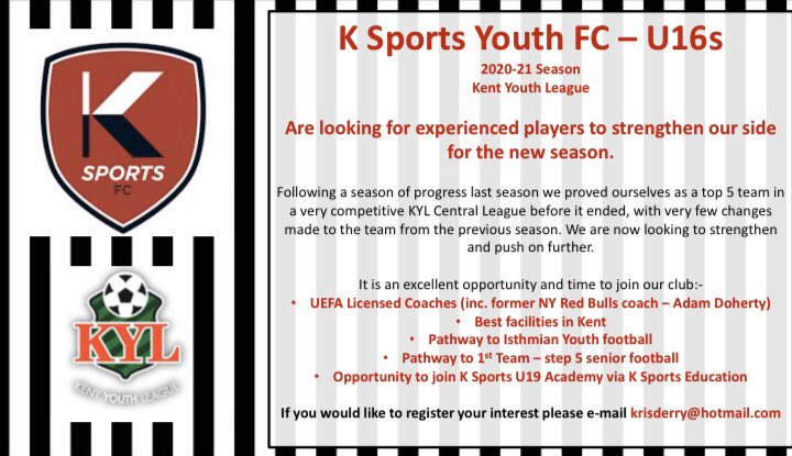 Our training session is now full tmrw night following lots of interest and compliance with govt guidelines re Covid-19 for <a href="/KSportsfcyouth/">K Sports FC Youth</a> U16s. However, still chance to come along next week so if you are interested contact me, no formal trials due to restrictions. ⚫️⚪️⚫️⚪️