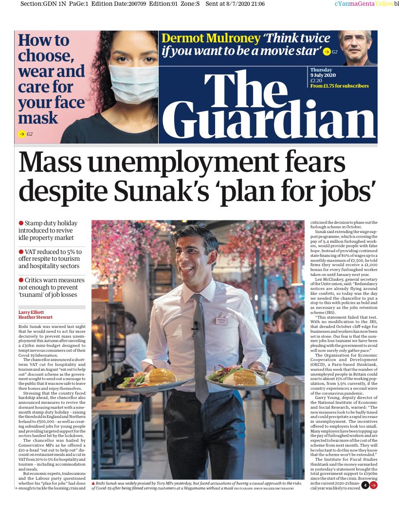 RealBeeordun's tweet photo. THE GUARDIAN: Mass unemployment fears despite Sunak's ‘plan for jobs’
#FrontPage #FrontPageHeadlines
#UK #thursdaymorning #News #RealBeeordun @pulsesmith @ApstDonald
https://t.co/4eZOHCwT11