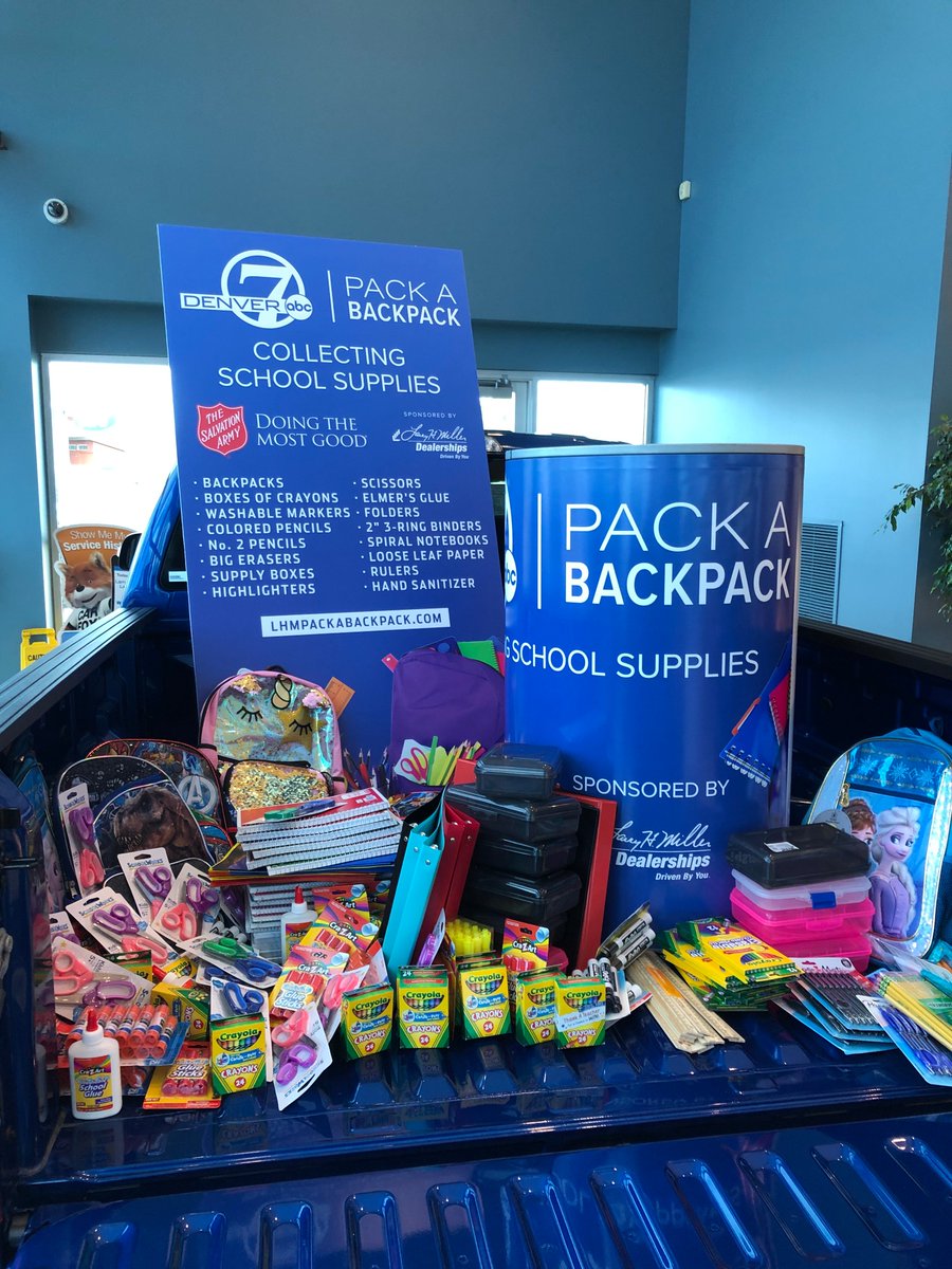lhmauto's tweet photo. Help us #PackABackpack for Colorado students with @DenverChannel and @IMSalArmy. Donate school supplies at any Larry H. Miller dealership in Boulder or Denver. https://t.co/AxdKnscZew https://t.co/piRIiWZYrM