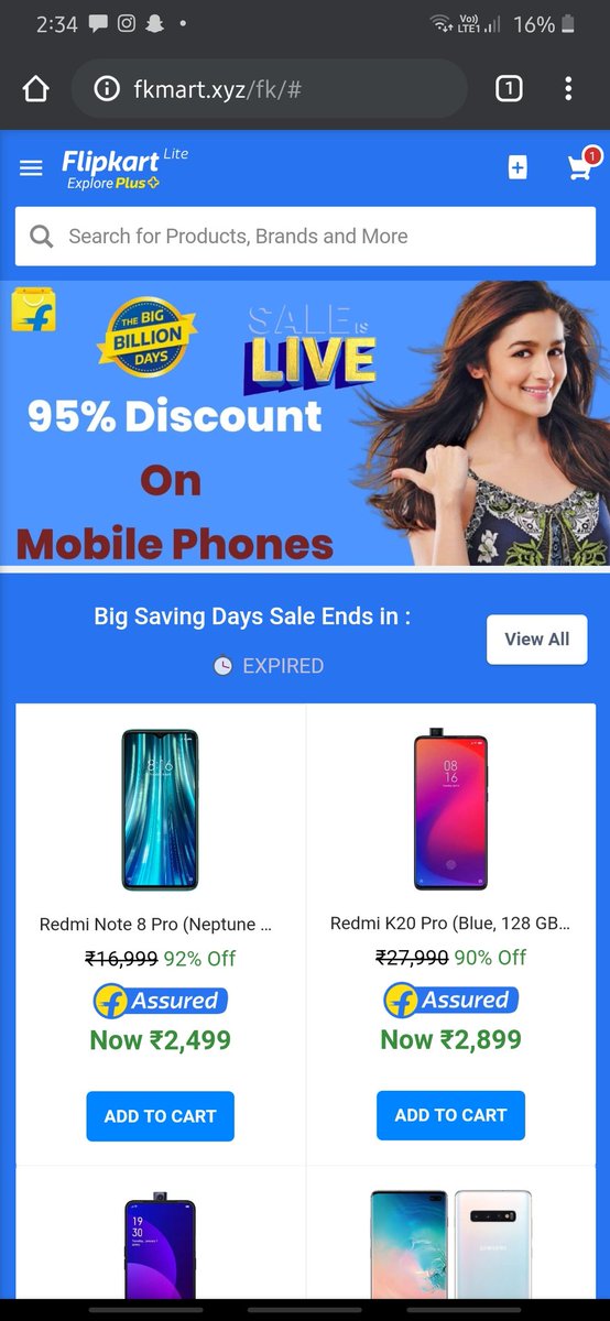 twinkle_goyal10's tweet photo. @Flipkart Here's a fake sponsored ad on @Instagra that leads to the following url: https://t.co/PeDDgqT6YS 
This link opens up a page which is strikingly similar to yours. Attaching screenshots below. Please take care of the issue since it can rob innocent people. https://t.co/4N5wF5nmmV