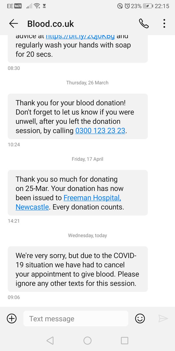 juliet_nowell's tweet photo. Sad to have been cancelled by @GiveBloodNHS due to #COVID19. I hope it's not too long until #leeds is back open for blood donating business. 💉 #GiveBlood #EveryPintCounts https://t.co/PhfIWgl1rG