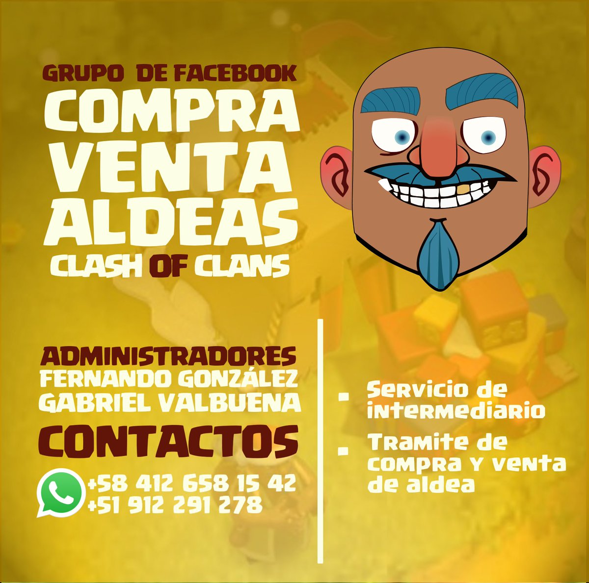 GRUPO DE FACEBOOK⭐⭐⭐
¿Buscas vender tu aldea o comprar una?

Somos un par de de amigos responsables, serios, conocedores y amantes de COC.

¡Te prestamos los mejores servicios para que trámites con seguridad la compra-venta de tu aldea! ¡¡INFO!! 👇🏻👇🏻👇🏻

facebook.com/groups/2710212…