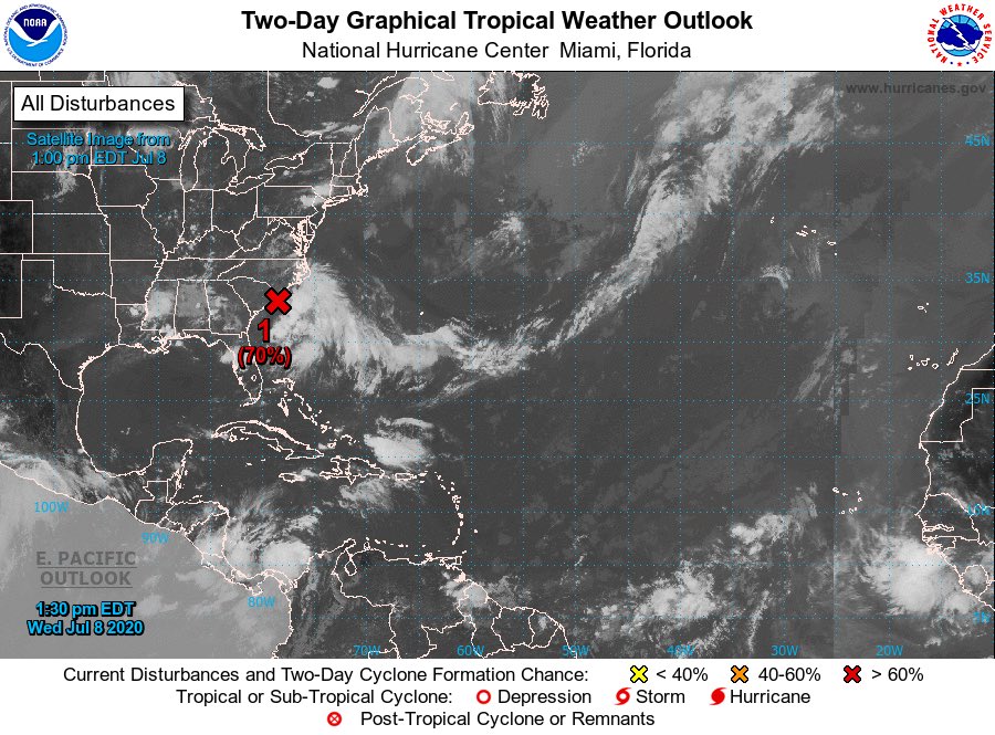 YutuTheFox's tweet photo. Invest 98L is looking like it could become the next name storm in the Atlantic.  East pacific has a new area of interest with a 30% chance of development along with Cristina to its East.  West pacific remains quiet with no areas of interest. https://t.co/mV3VNlfZf3