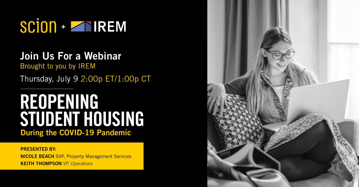 Join us on Thursday for an <a href="/IREM_info/">IREM</a> webinar to discuss the Reopening of #StudentHousing during the COVID-19 Pandemic. We're grateful for the opportunity to participate again! irem.org/webinars/id-WE…