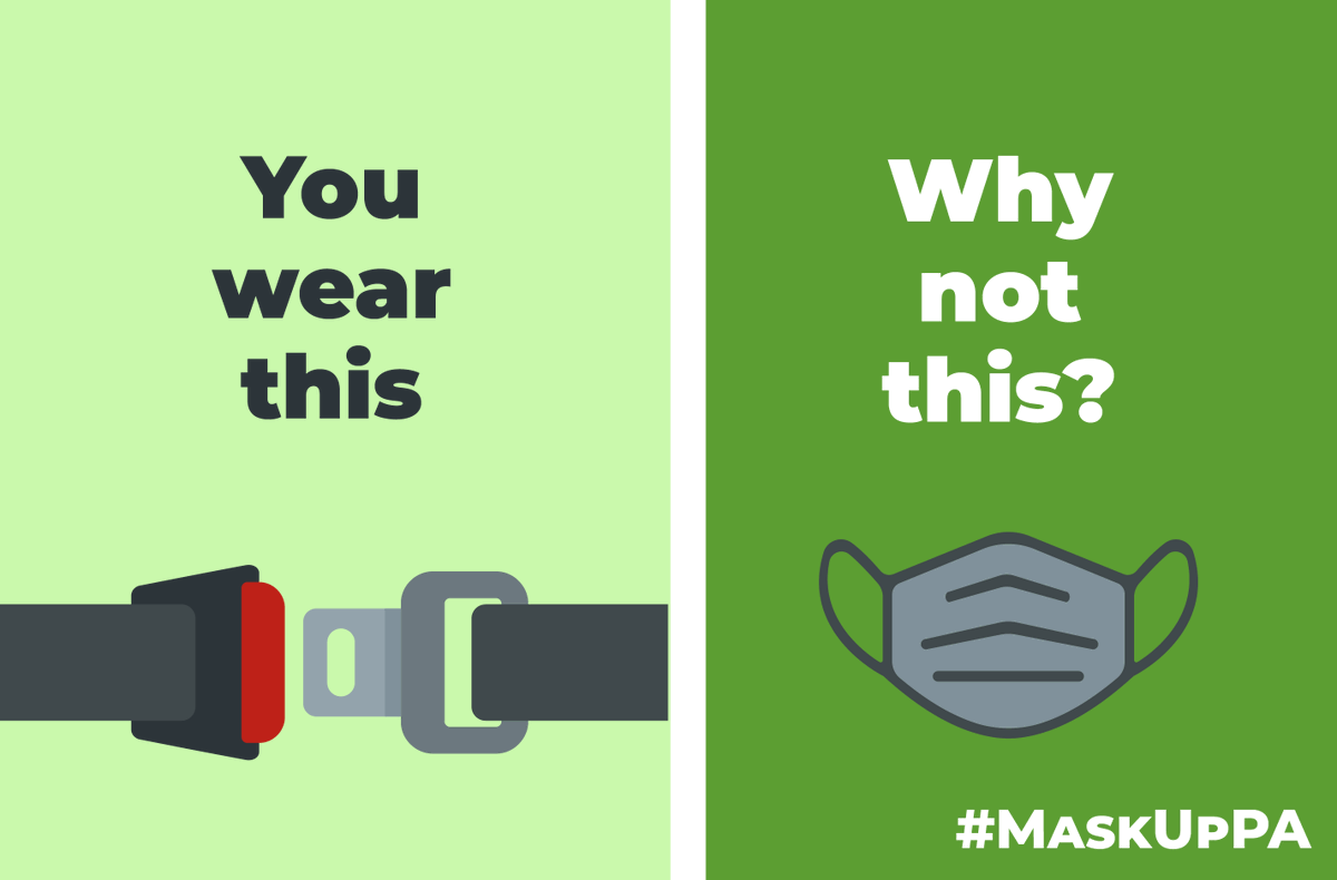 GovernorShapiro's tweet photo. We wear seat belts when we get in our cars to minimize injury if we get in a crash.
 
We wear masks during the #COVID19 pandemic to minimize the chance we get or spread the virus when coming in contact with others.
 
Masks are mandatory in Pennsylvania for everyone’s safety. https://t.co/z5j47Sb4Fn
