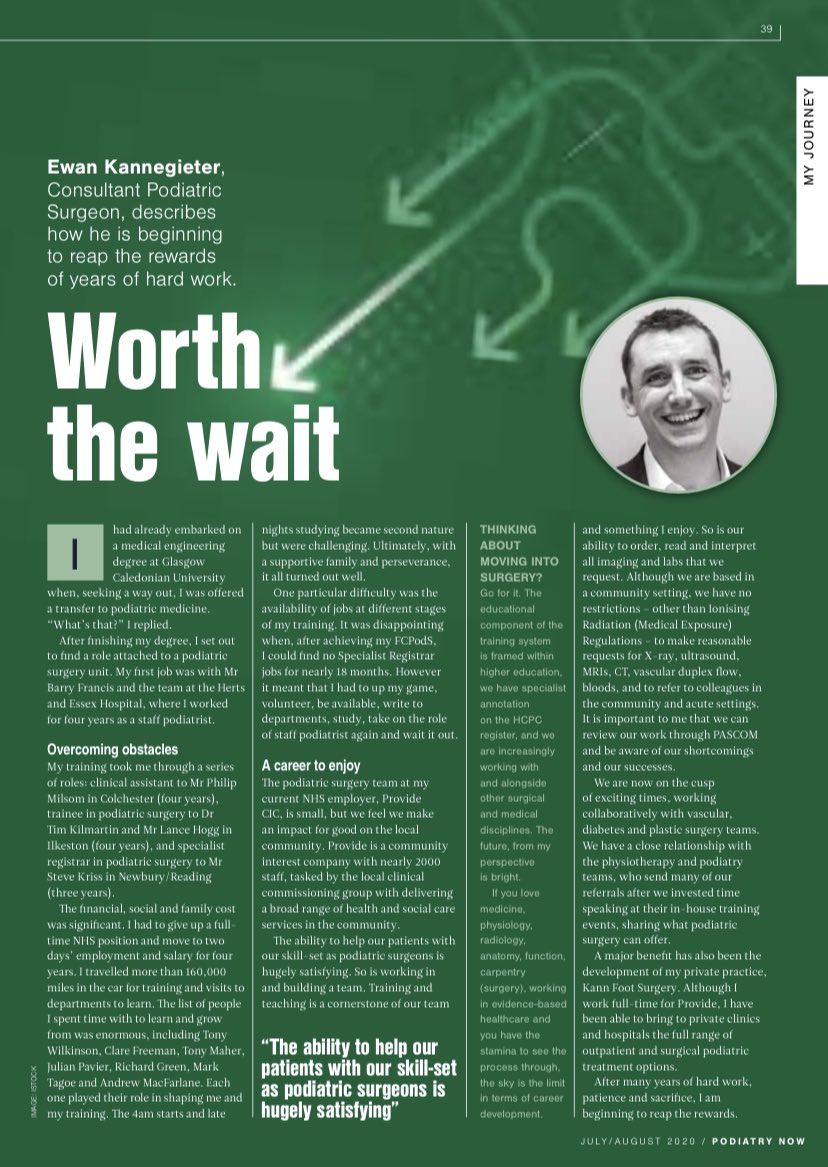 kannfootsurgery's tweet photo. Glad to contribute to the ‘My Journey’ section in this months PodNow journal promoting training and careers in podiatric surgery 

#podiatricsurgery #podiatry #podiatrycareers #collegeofpodiatry #cop #footandankle #foot #training #learnlearnlearn #careers #mentors #worththewait https://t.co/RJwbtSSglY
