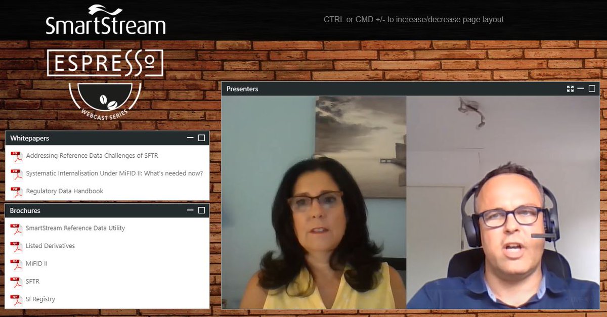 smartstreamhq's tweet photo. @SmartStream_STP #ExpressoSeries live now, discussing #referencedata for #regulatoryreporting, highlighting the importance of high-quality data and beneficial outcomes of compliance. #SFTR #MiFIDII #SIRegistry #ESMA #RTS27 #RTS28 #Transparency https://t.co/KyUuVledkG