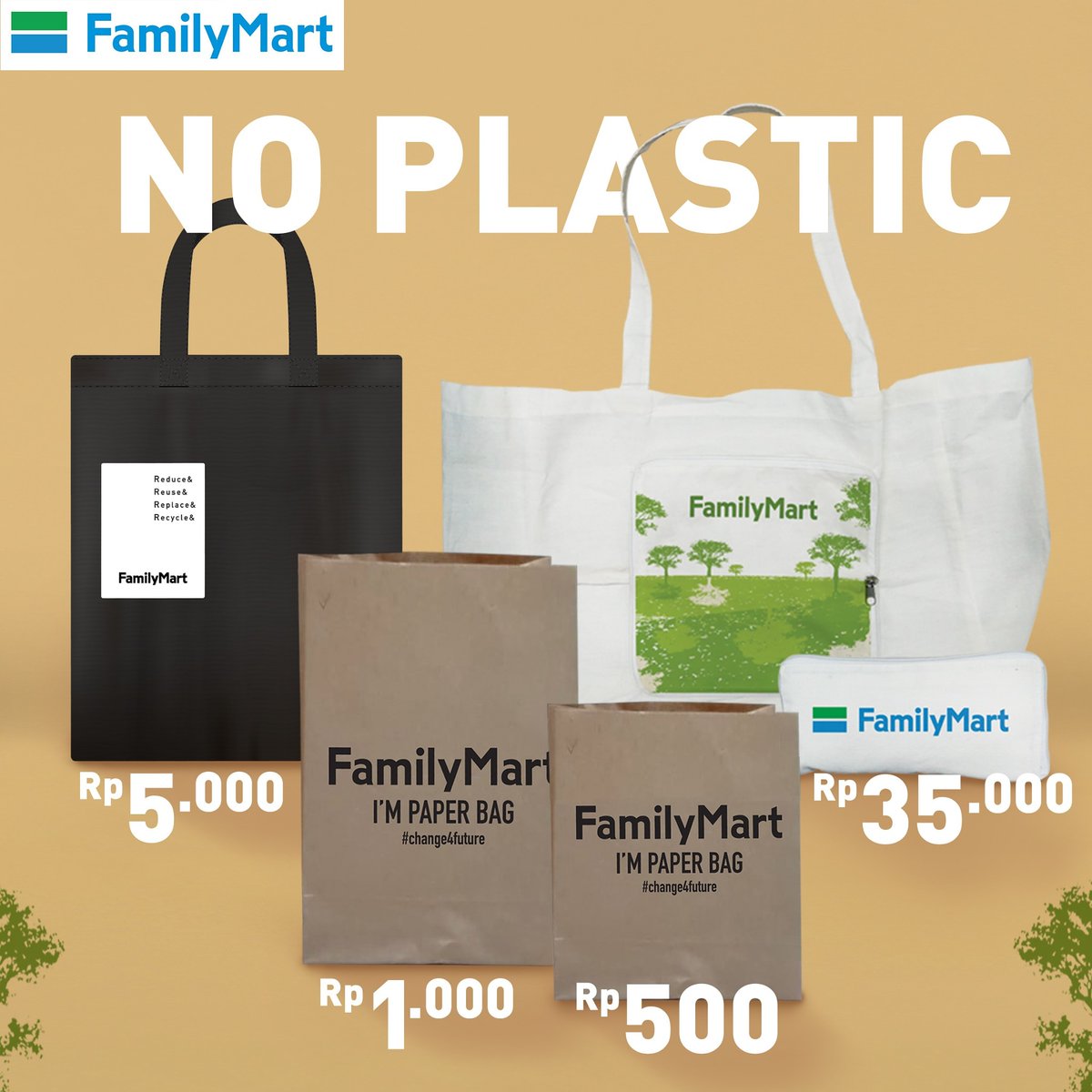 FamilyMart_ID's tweet photo. Ga usah khawatir kalau kamu lupa bawa tas sendiri, karena kami menyediakan paper bag dan reusable bag yang bisa kamu beli di toko Famima. Yuk bersama kita kurangi penggunaan plastik demi bumi yang lebih baik.

#famima #change4future https://t.co/mVafcU1IOO