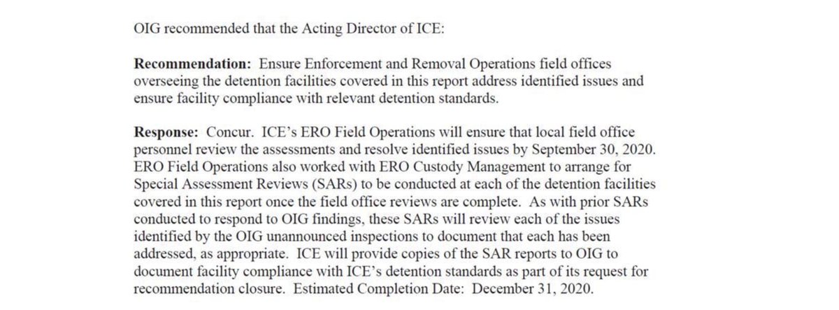 What's the point of an inspection that notes timeliness, but not content, of responses to ppl's need for medical care? And that concludes with ICE's response that it will further monitor itself by now conducting a series of "Special Assessment Reviews"? 