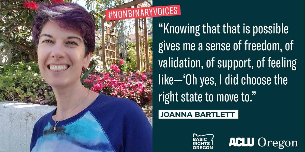ACLU_OR's tweet photo. Thank you to the nonbinary Oregonians who shared their stories with us about why accurate gender markers are so important. Today's ruling is a big win and it wouldn't have been possible without brave people continuing to fight for their rights. #nonbinaryvoices https://t.co/y4IEKhxscU