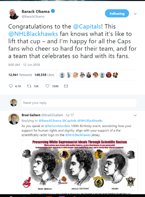 BradGGallant's tweet image. A horrible thing about #NativeMascots or #IndigenousMascots is realizing the culture of #IndigenousRacism is so strong that @BarackObama @CarterCenter @realDonaldTrump are on the same side of the issue. #SPEAKUP

@carmeloanthony @RealDLHughley @Braves @NHLBlackhawks @NHL @MLB