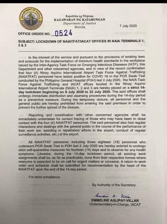 DOJ Locks Down NAIA Offices As Several Personnel Positive For COVID