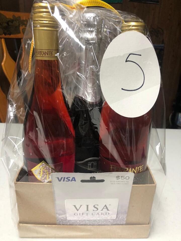 Basket #5: It's Ok to Wine: Bottle of Prosecco; Ferrante Cranberry Blanc; Ferrante Celebration Spice; $50 Visa gift card
