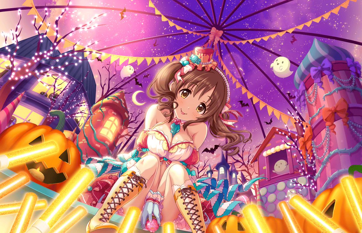 3) Airi Totoki’s SSR1, “Pumpkin Party!” The idolized got me into deresute all those years ago I’m not even kidding... the ghosts and the purple sky and her :p .... so perfect.... also she got a HALLOWEEN BALLGOWN like Hi?