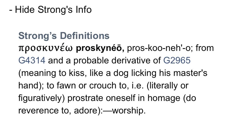 The argument is as follows. English language translators of the Bible render the English word “worship” by using either the Greek terms “proskyneo” or “latreuo”. The former means to kiss the hand towards in token of reverence. But it is also rendered as worshipped.